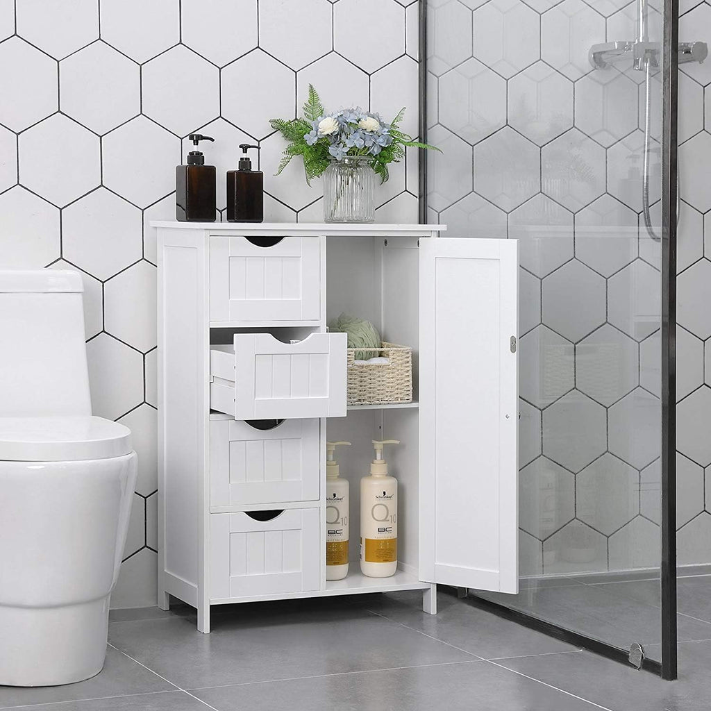 White Wooden Floor Storage Cabinet with 1 Door & 4 Drawer L73023