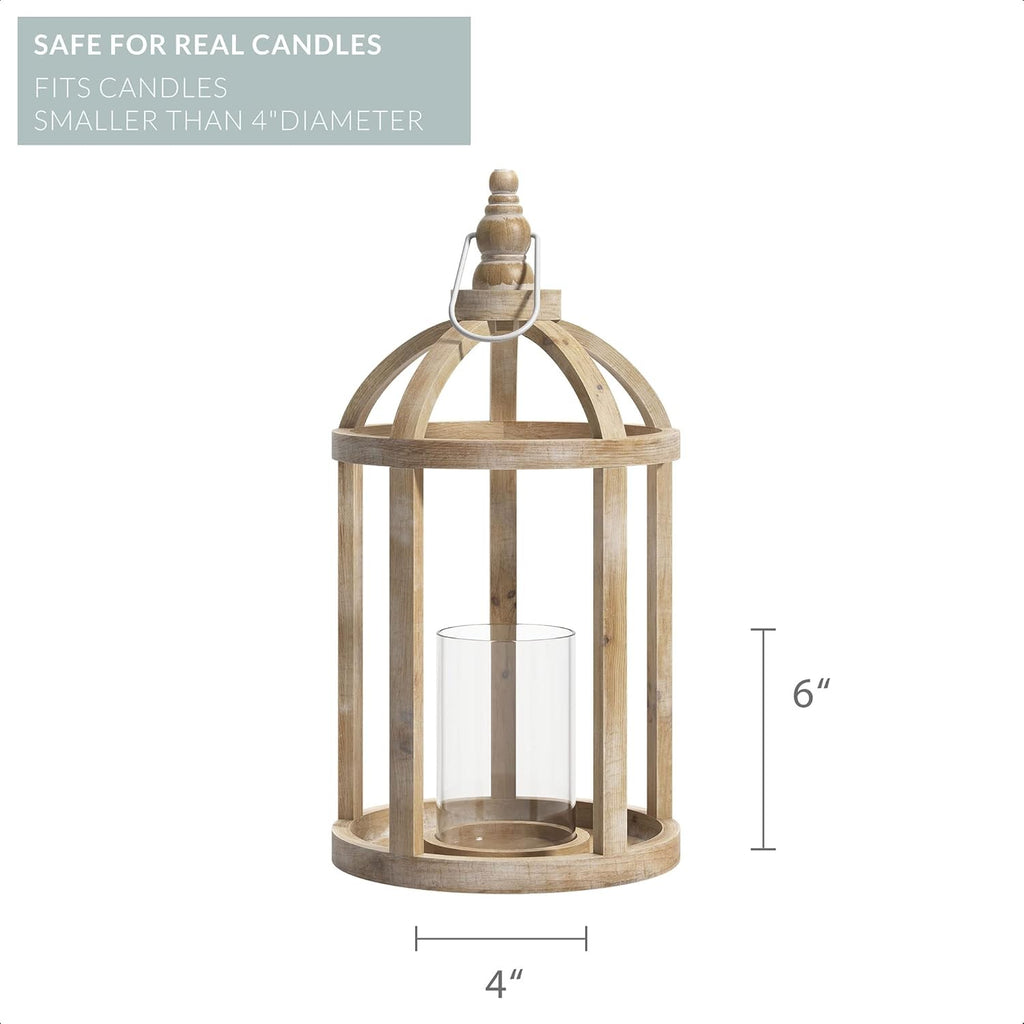 Large Whitewash Wooden Lantern Candle Holder A7042