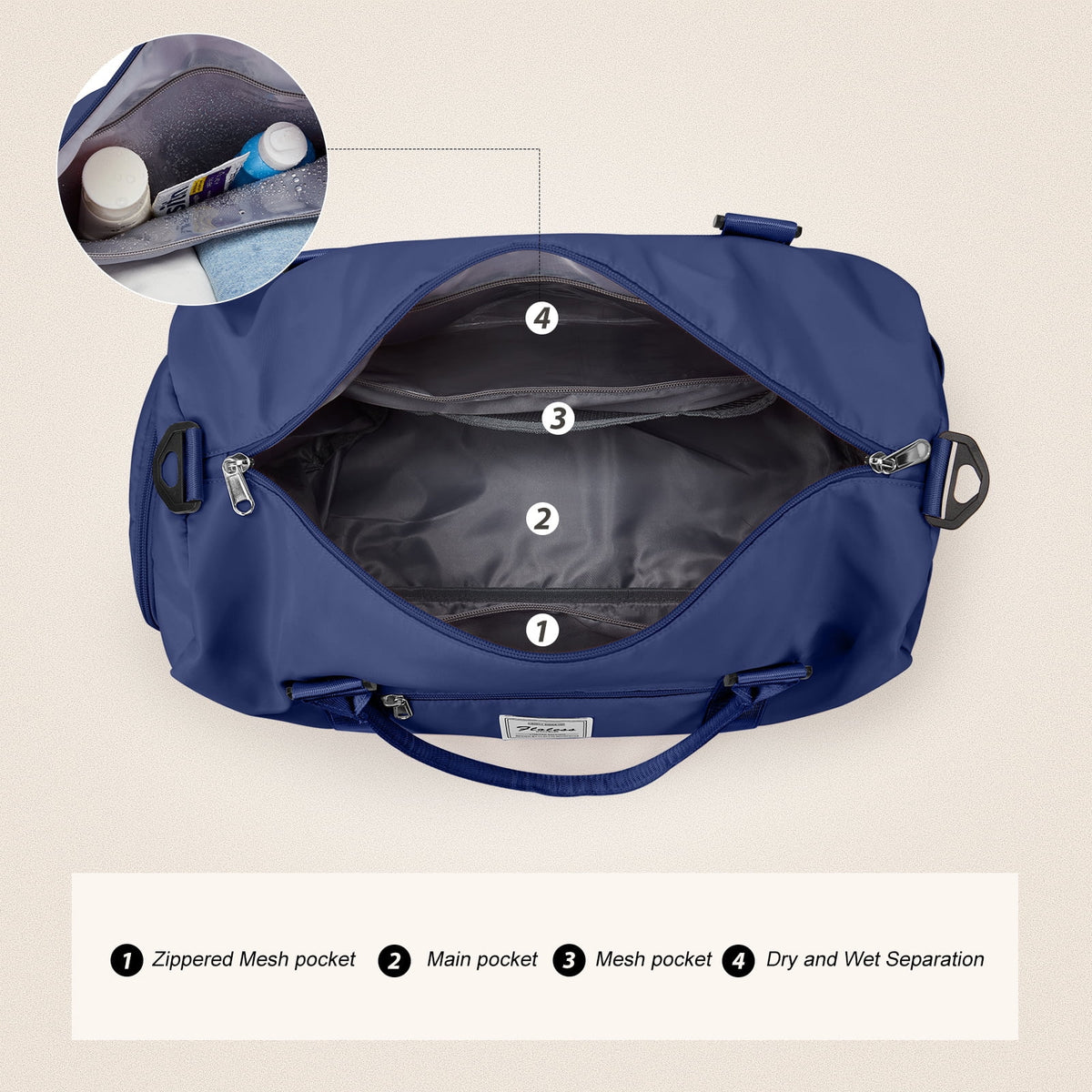Waterproof Travel Duffel Bag with Shoes Compartment and Wet Pocket H7178