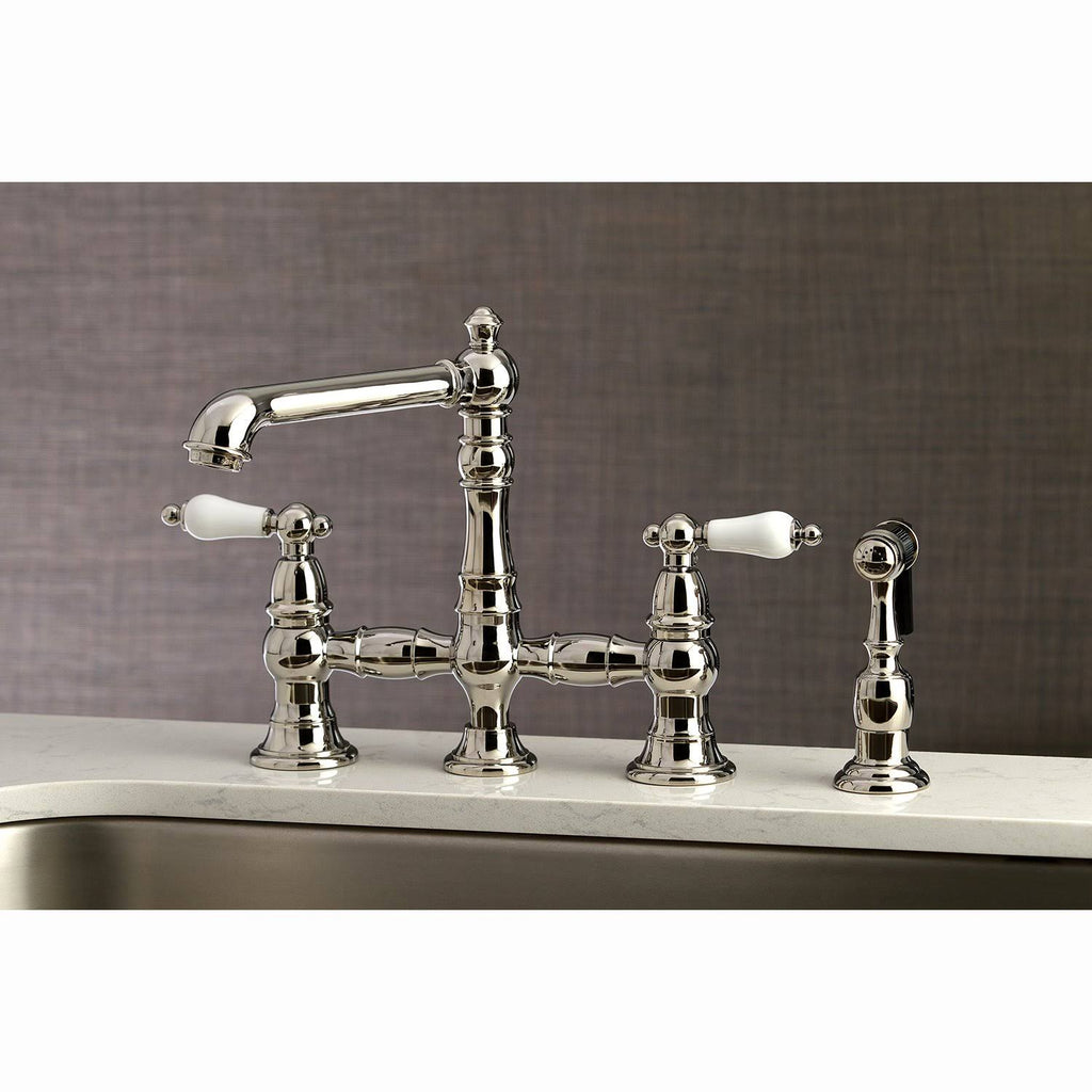 Brushed Nickel Bridge Kitchen Faucet with Sprayer N7952