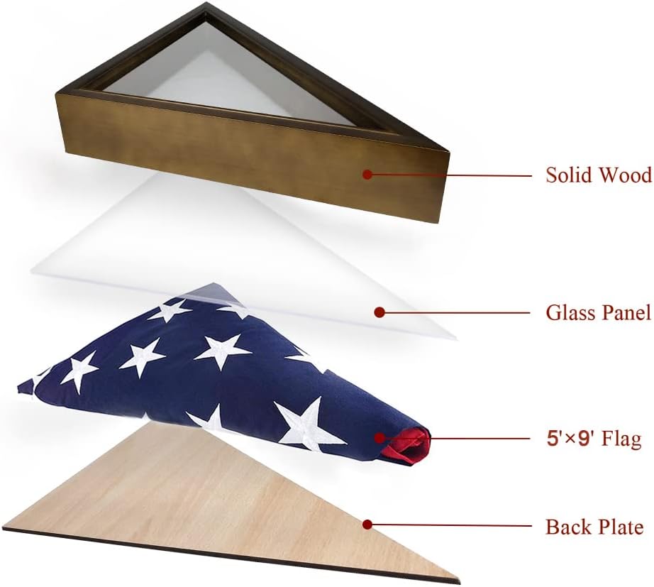 Military Flag Display Case for 5 x 9.5 American Flag - Paulownia Wood S1644
