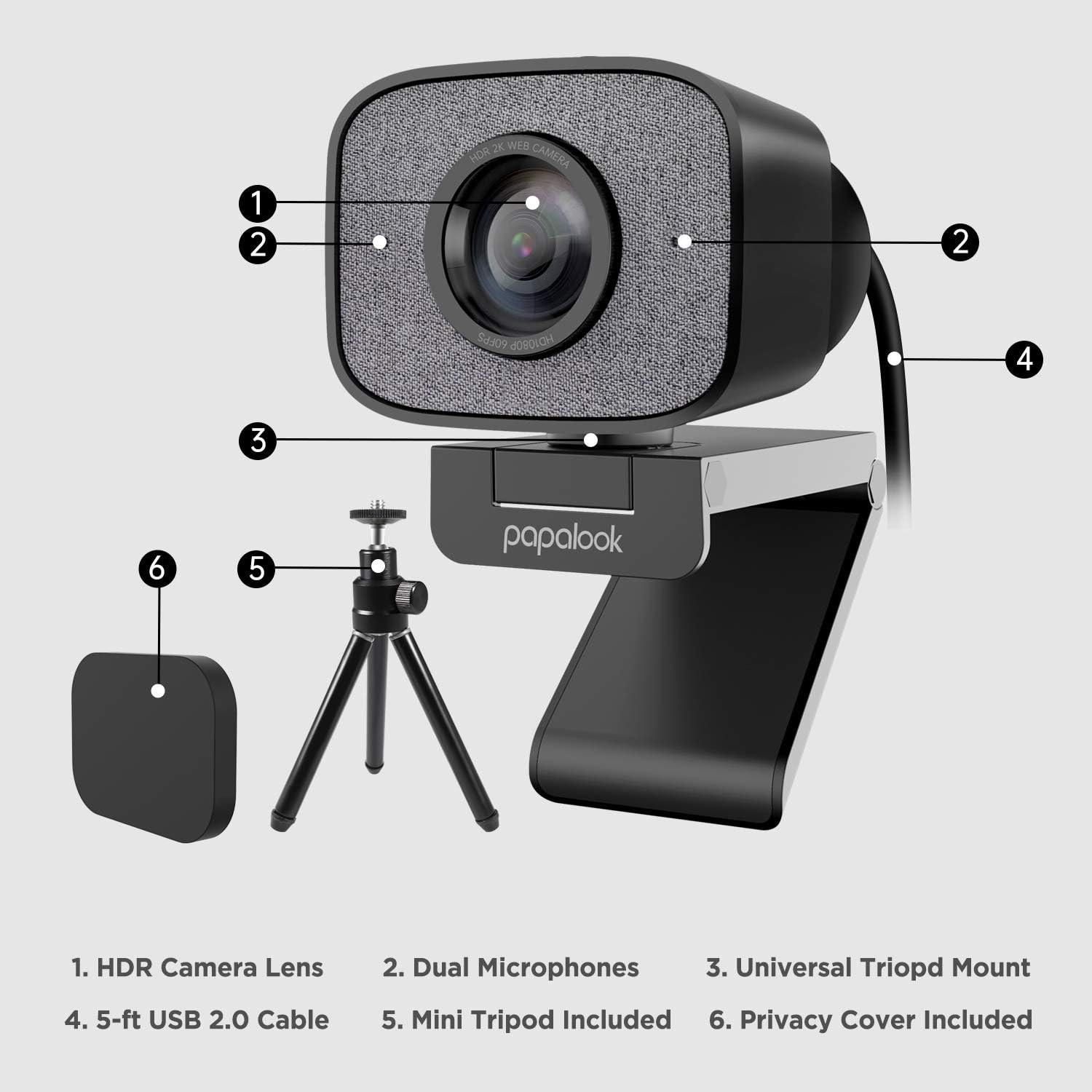 2K Ultra HD Webcam with Dual Microphone and Privacy Cover Q668