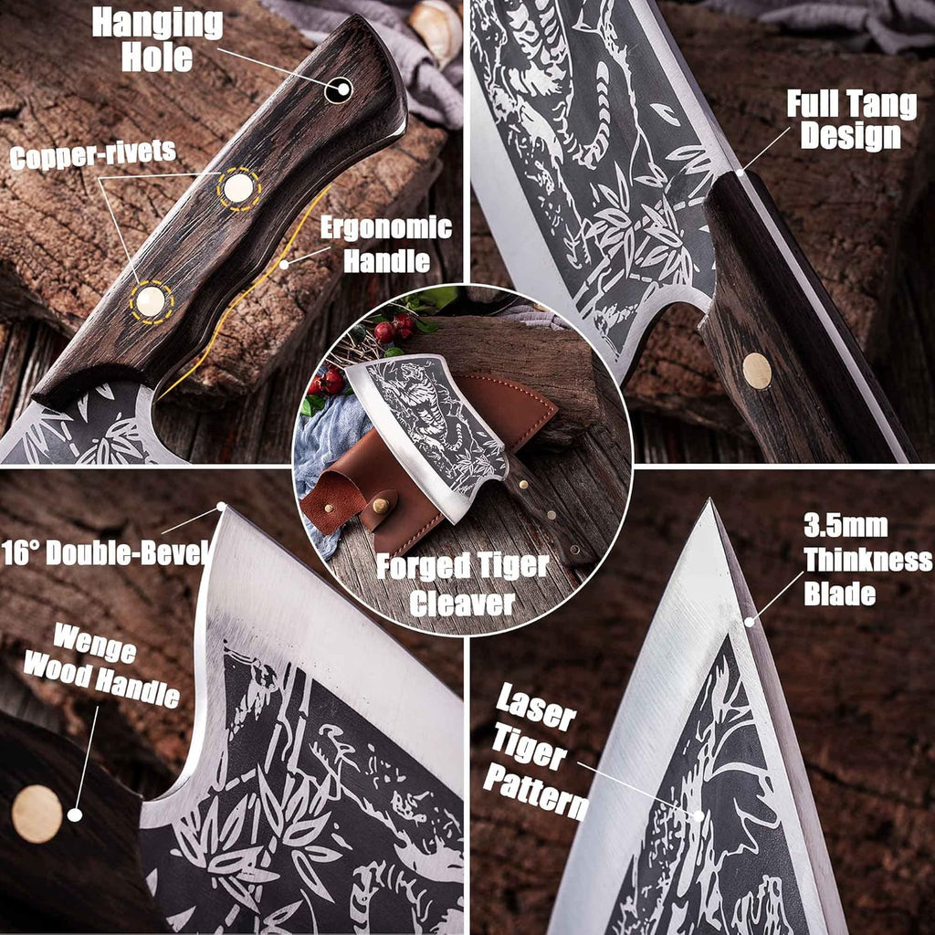 High Carbon Steel Full Tang Meat Cleaver with Solid Wooden Handle B958946