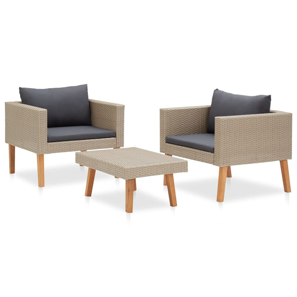 3 Piece Poly Rattan Outdoor Sectional Sofa Set with Cushions J557931