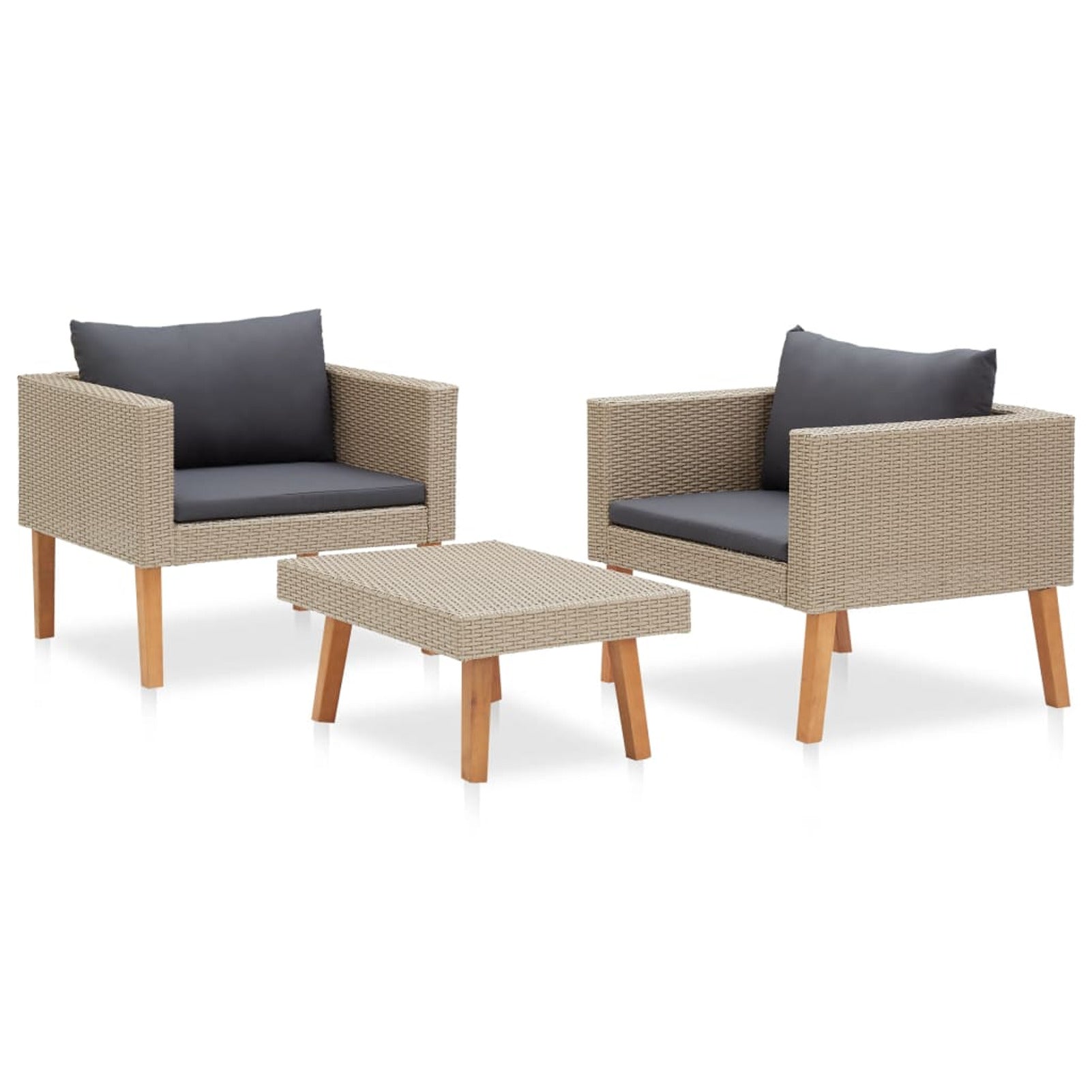 3 Piece Poly Rattan Outdoor Sectional Sofa Set with Cushions J557931