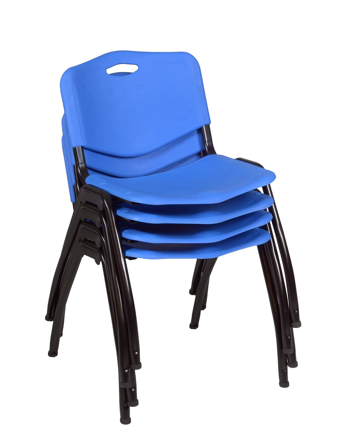 42x22 Square Breakroom Table Mocha Walnut 4 Stack Chairs Blue D20685