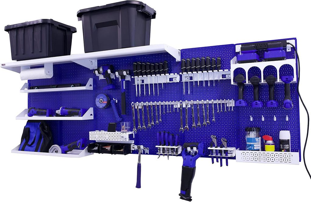 96" x 32" Metal Pegboard Wall Storage System Blue/Black D7811