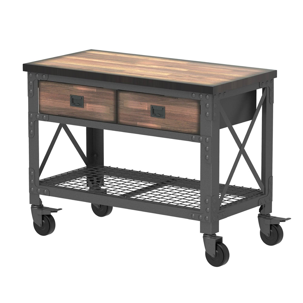 48 in x 24 in 2 Drawer Rolling Industrial Workbench with Wood Top M846966