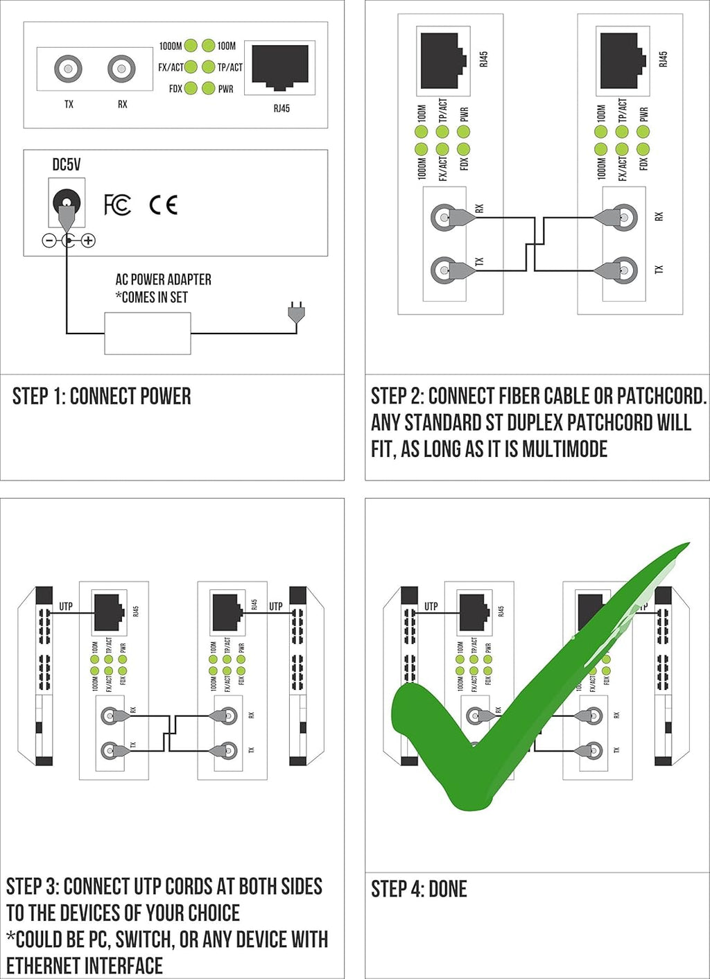 ST Gigabit Fiber Media Converter to UTP Cat5e RJ-45 F78853