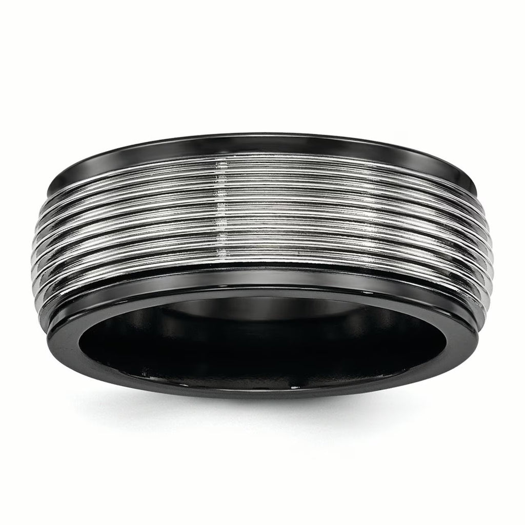 Black Ti & Titanium Polished Grooved Ring V501