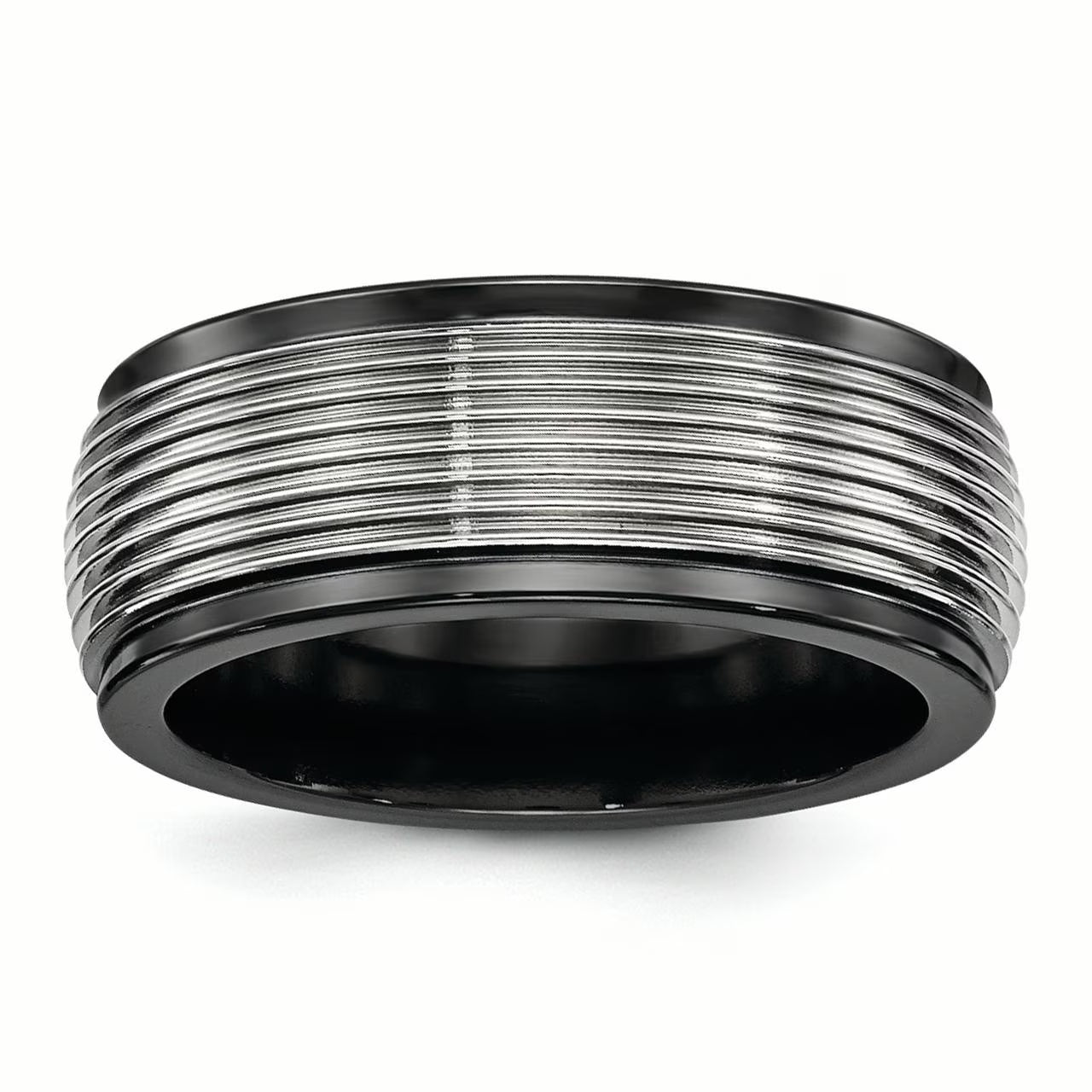 Black Ti & Titanium Polished Grooved Ring V501