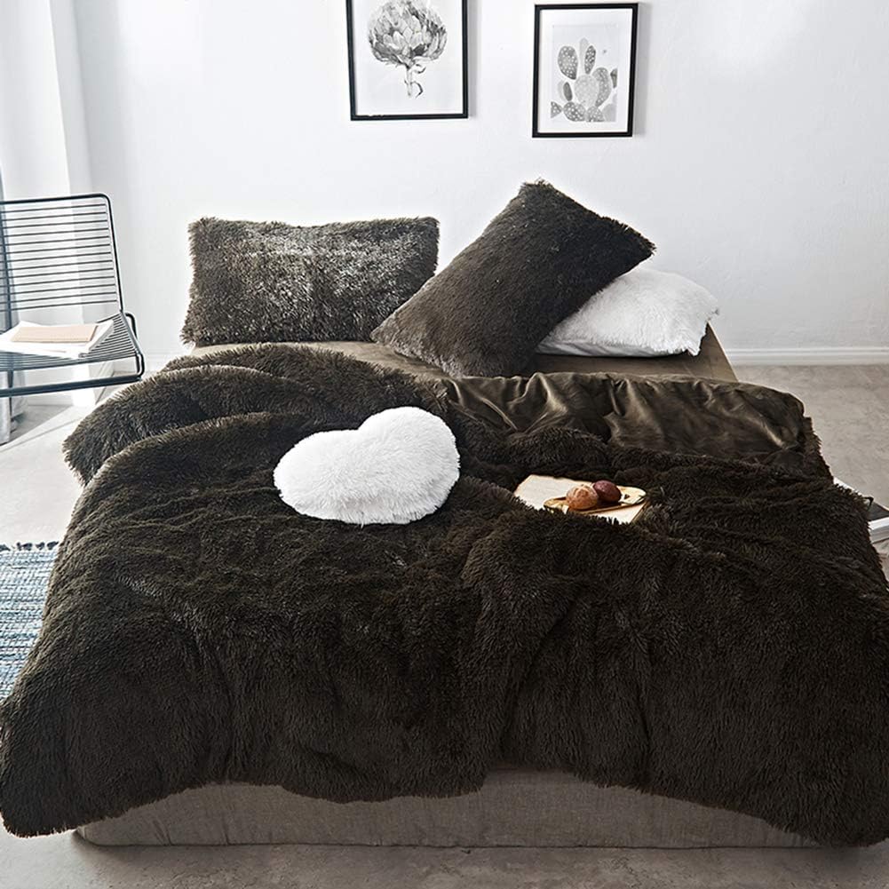 5 PCS Shaggy Duvet Cover Bedding Set (Orange, King/California King) K641