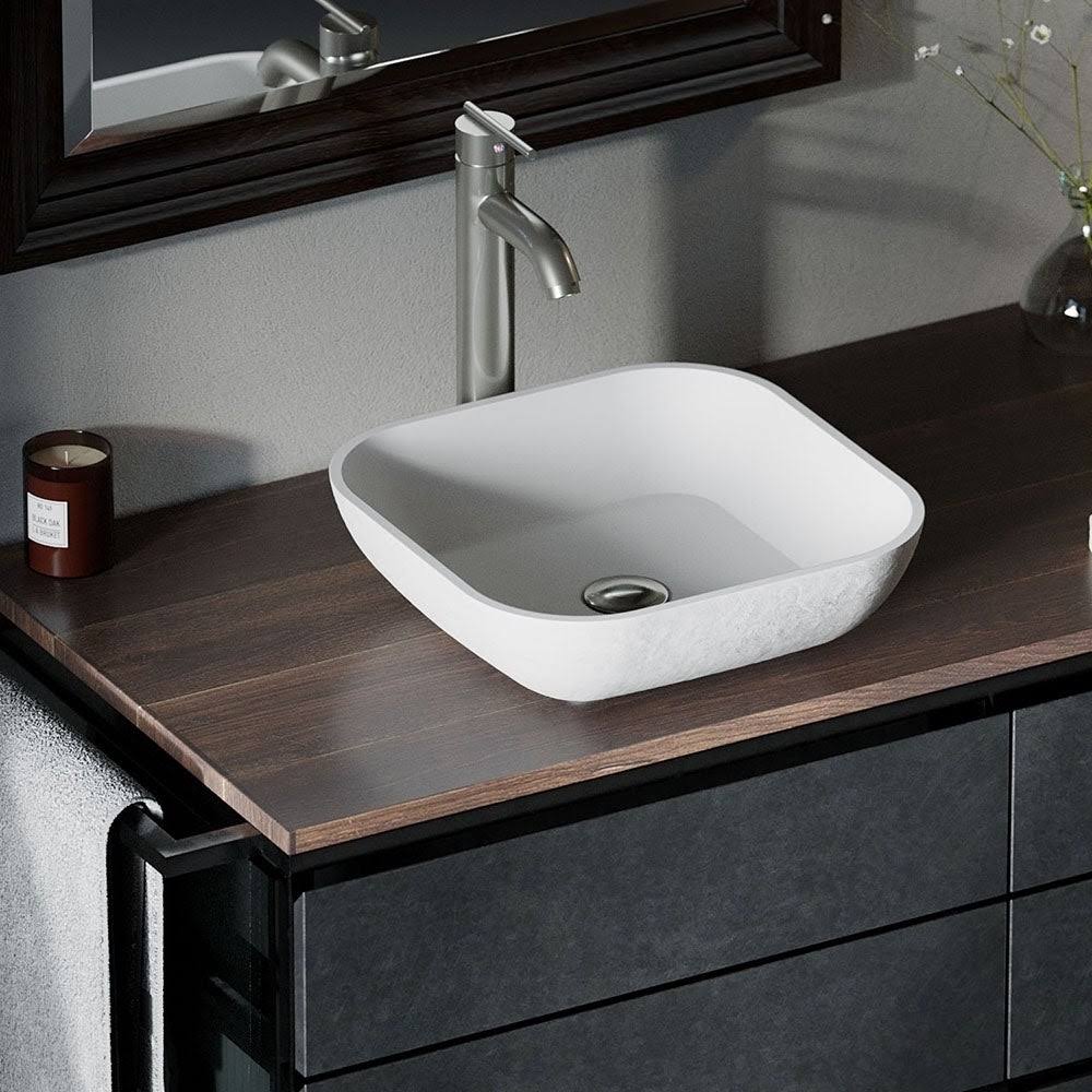 Composite Square Vessel Bathroom Sink with Faucet Q633
