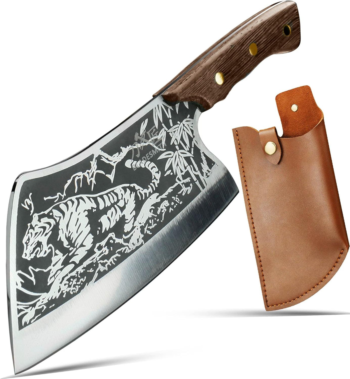 High Carbon Steel Full Tang Meat Cleaver with Solid Wooden Handle B958946