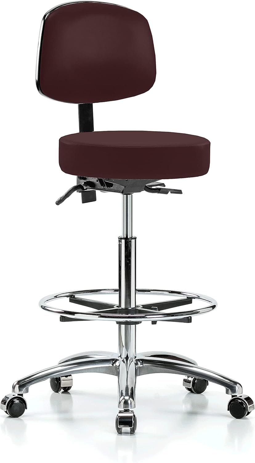 Chrome Rolling Height Adjustable Doctor's Stool with Back and Footring U507