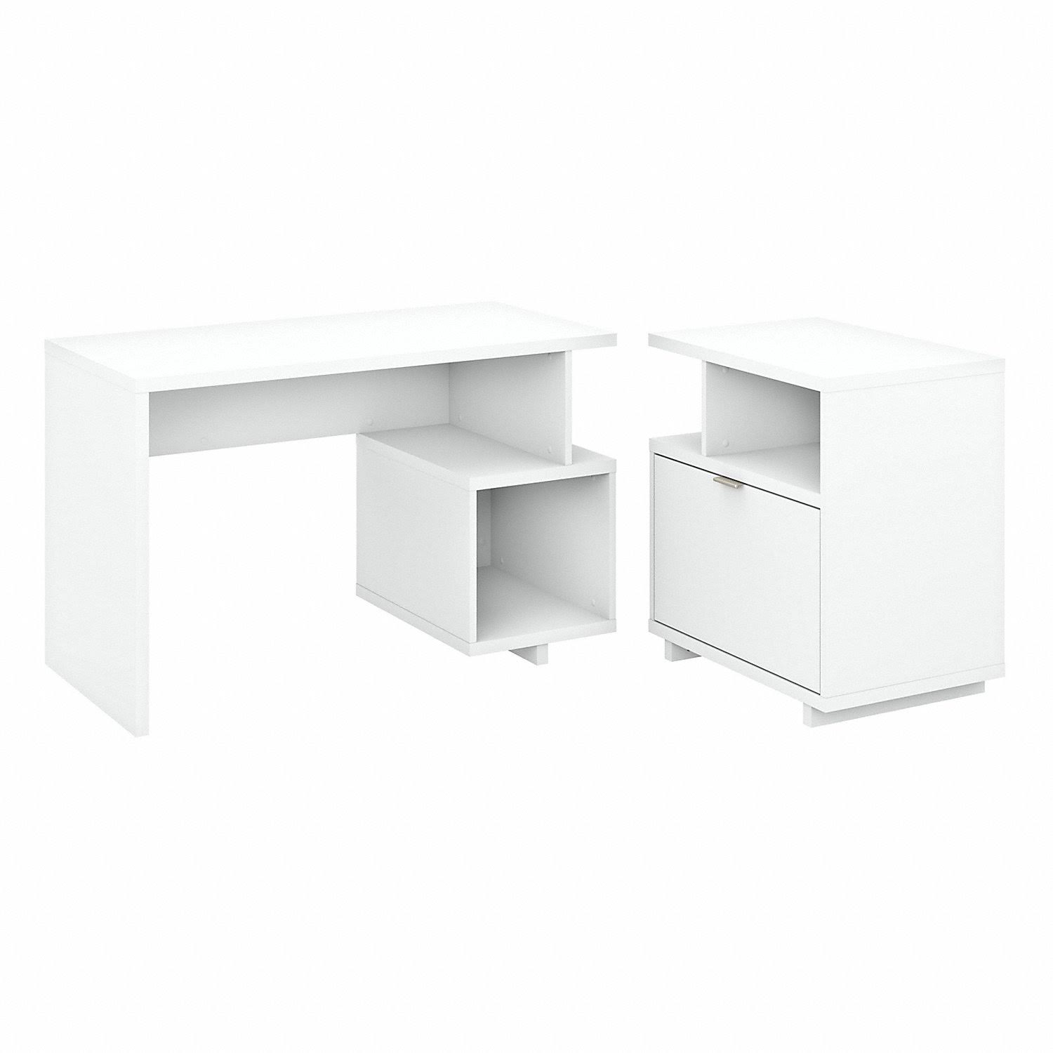 48W Writing Desk with Lateral File Cabinet Pure White N6724