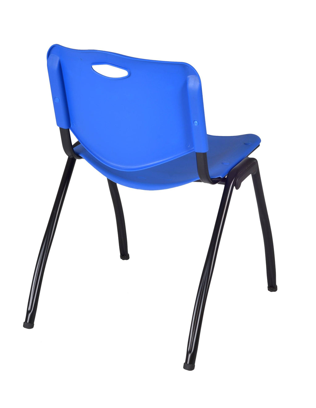 42x22 Square Breakroom Table Mocha Walnut 4 Stack Chairs Blue D20685