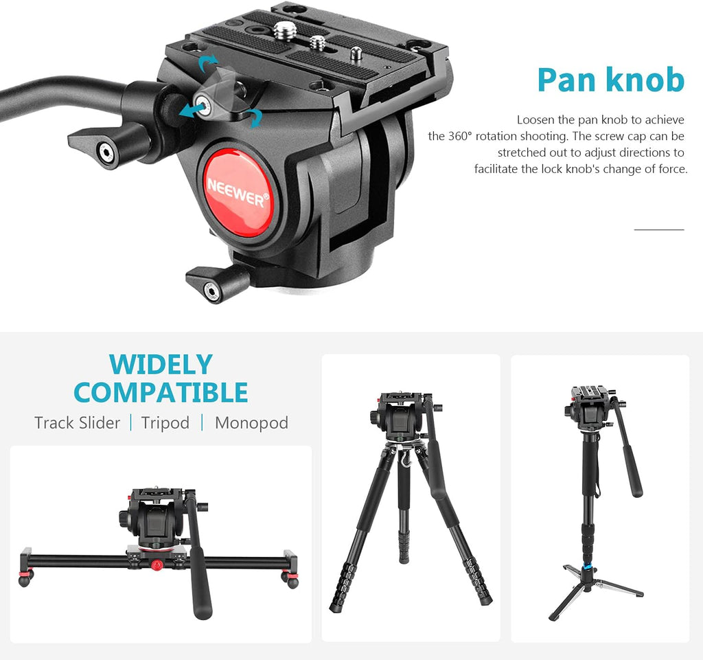 Metal Heavy Duty Video Camera Tripod Fluid Drag Pan Head with Sliding Plate, Pack of 2 I536