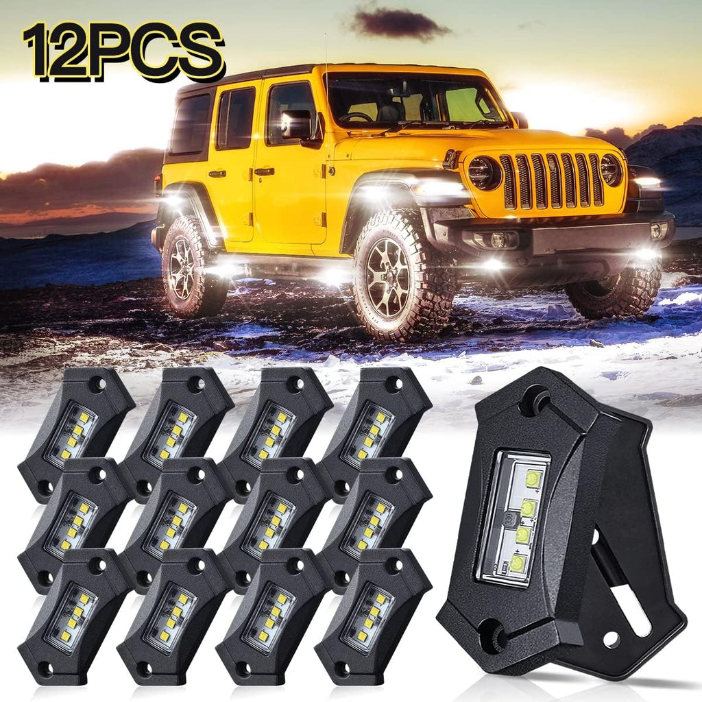White LED Rock Lights 12 Pods Waterproof J917