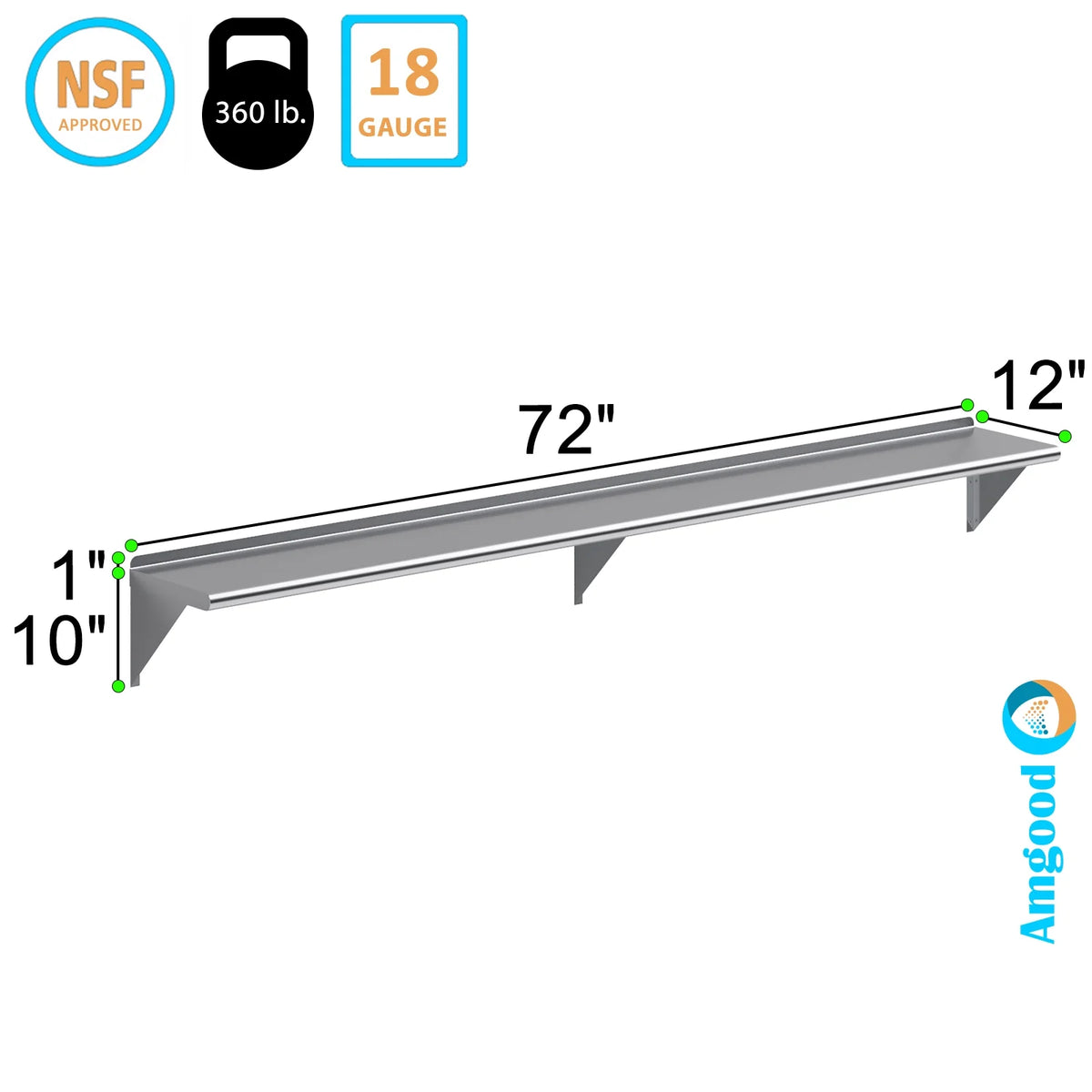 96" x 12" Stainless Steel Wall Shelf C2765