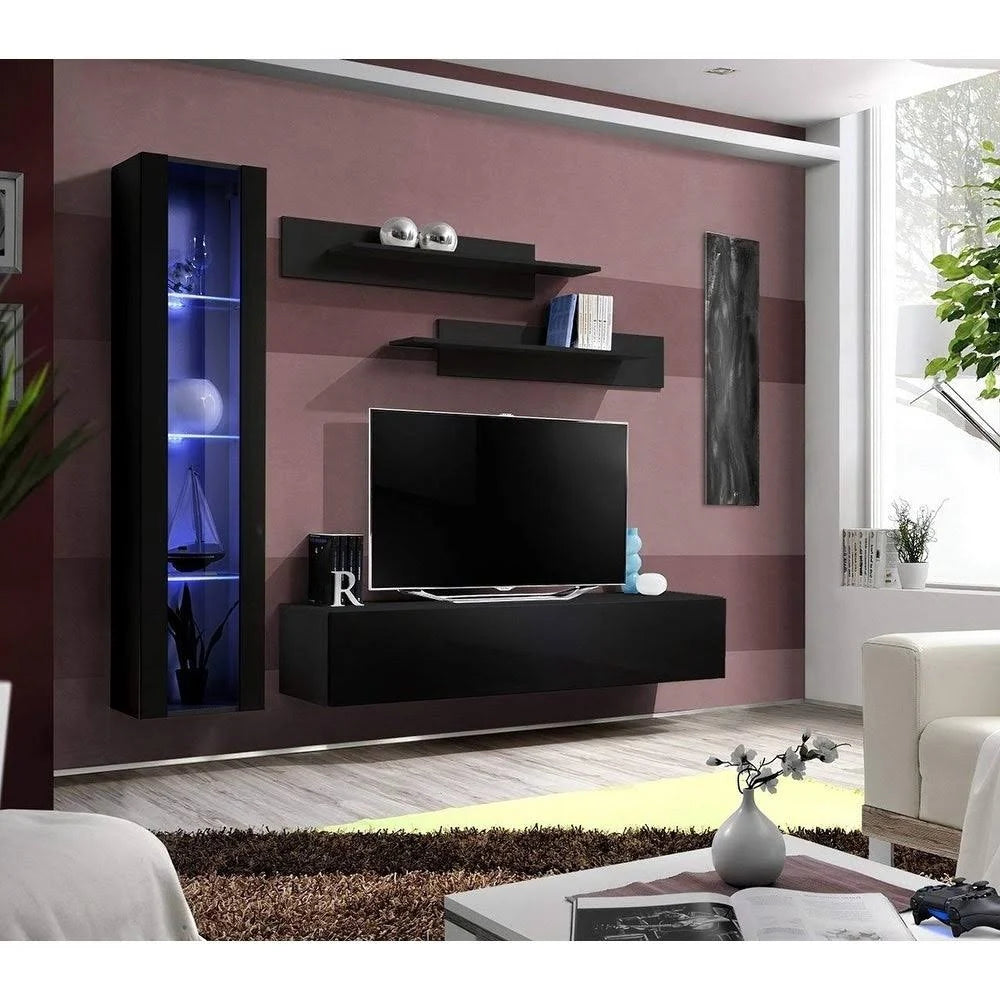 Black Wall Mounted Floating Entertainment Center I59747