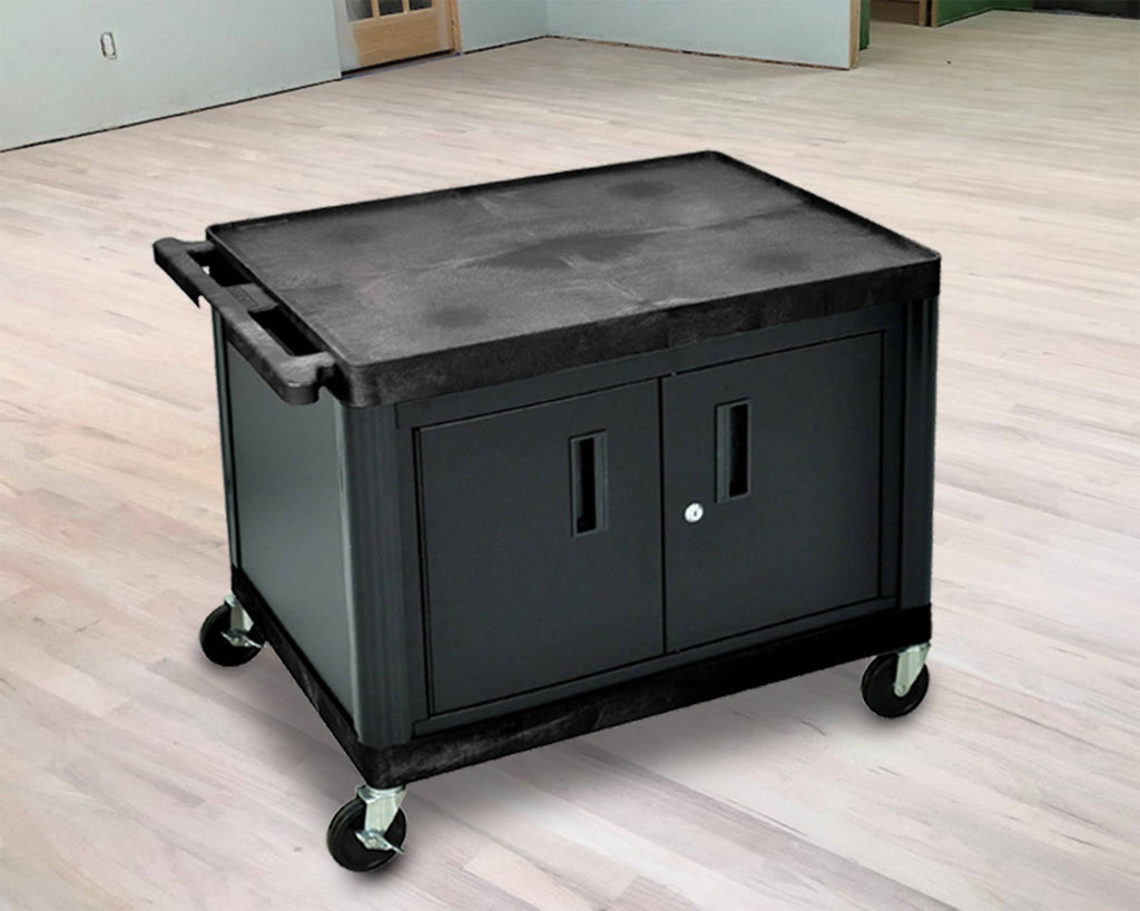 27x22H A-V Cart with Two Large Shelves and Cabinet K9012