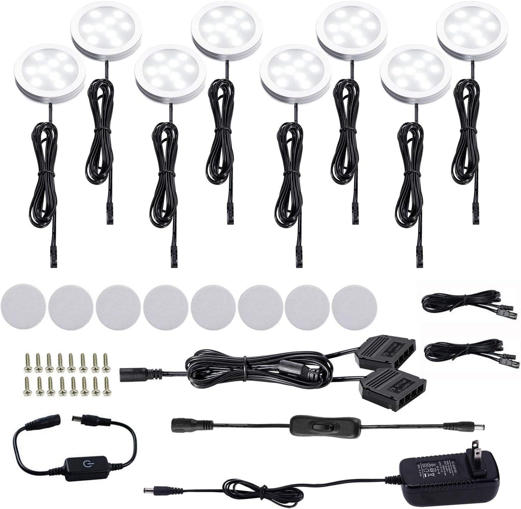 LED Under Cabinet Puck Lights Kit with Touch Dimming Switch, 8 Lights, Warm White, Pack of 2 H248