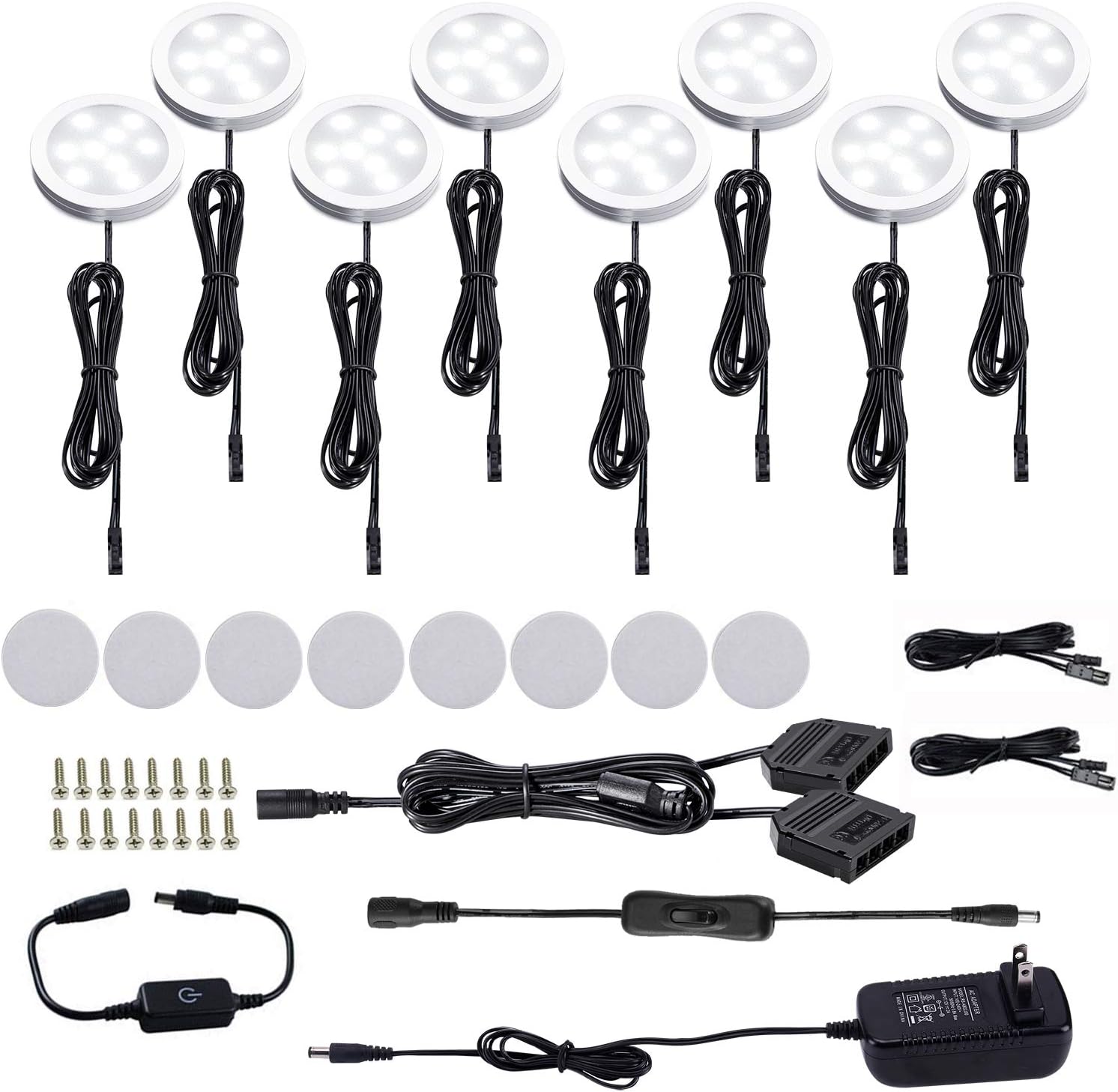 LED Under Cabinet Puck Lights Kit with Touch Dimming Switch, 8 Lights, Warm White, Pack of 2 H248