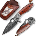 2.5in VG10 Damascus Steel Folding Pocket Knife with Rosewood Handle O14872