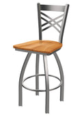 30x22 Swivel Bar Stool with Stainless Finish and Medium Maple Seat V2562