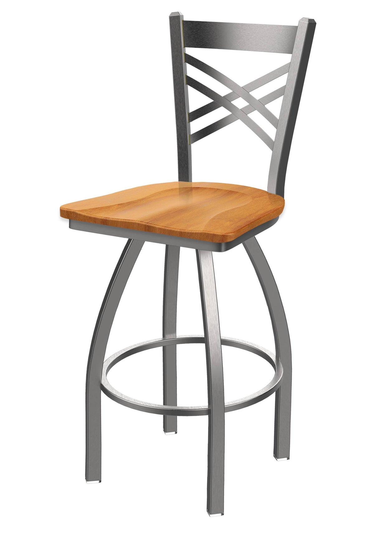 30x22 Swivel Bar Stool with Stainless Finish and Medium Maple Seat V2562