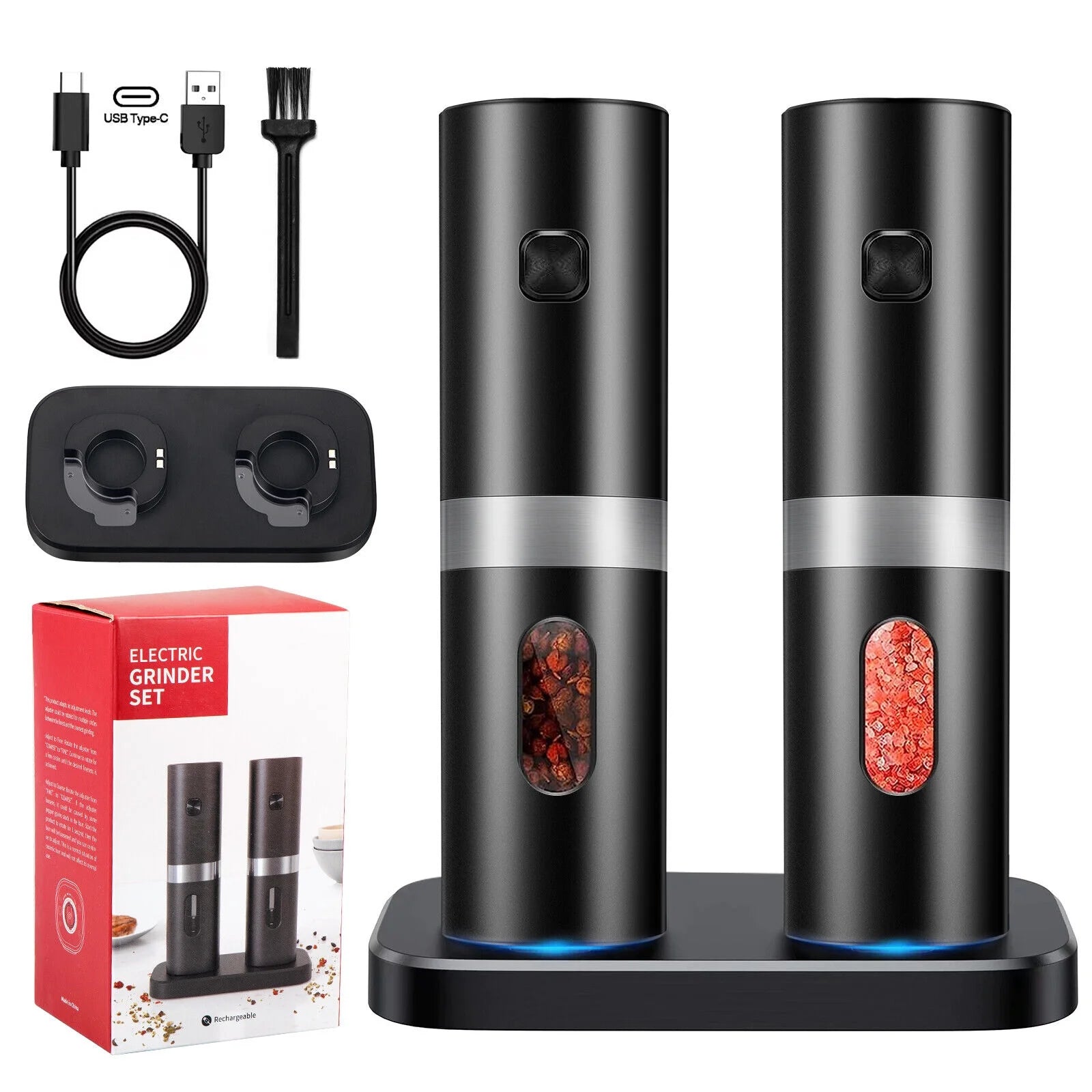 Electric Black Salt & Pepper Grinder USB Mill X482720