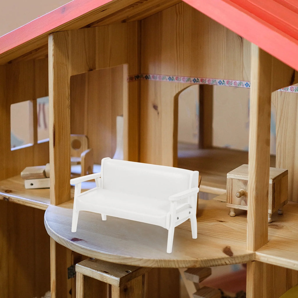 White Leather Wooden Miniature Chair House L72537