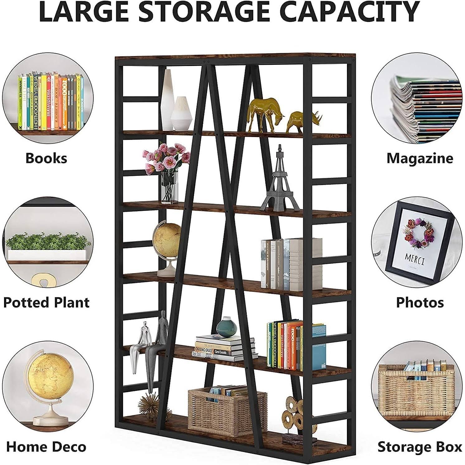 Rustic Brown 6 Tier Industrial Bookshelf R17991