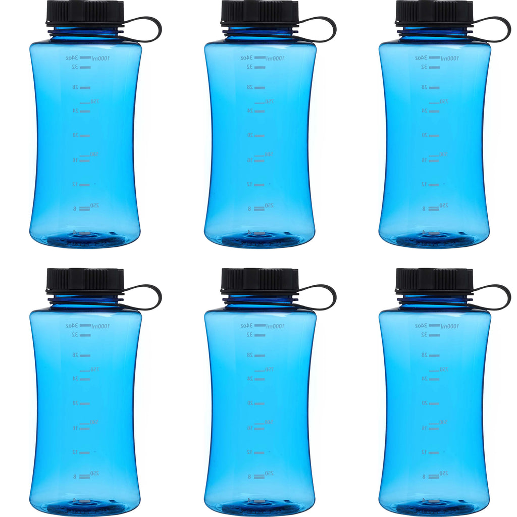 Blue 34 oz Plastic Sports Bottles Set of 6 N46324