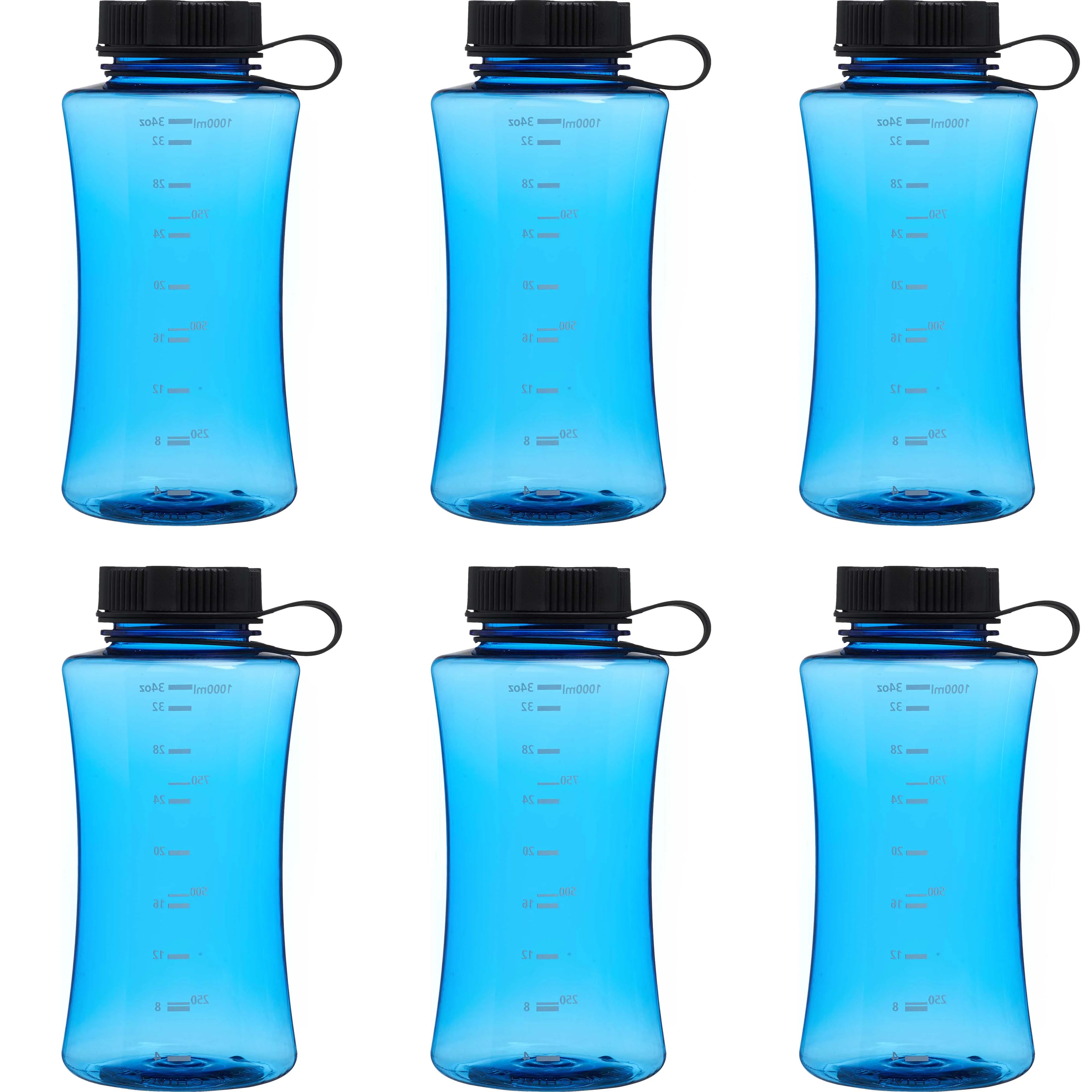 Blue 34 oz Plastic Sports Bottles Set of 6 N46324
