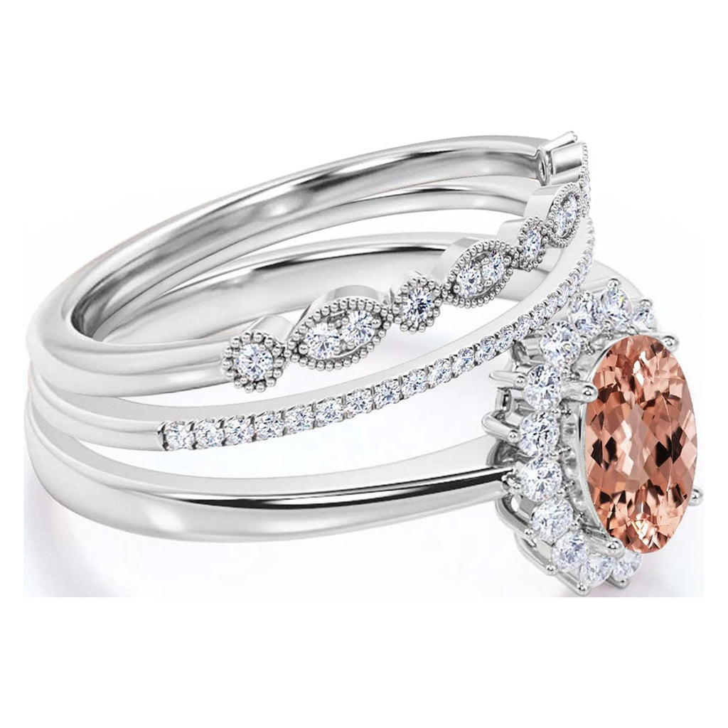 2.50 Carat Oval Cut Morganite And Diamond Moissanite Engagement Ring in 10k Solid White Gold E26293