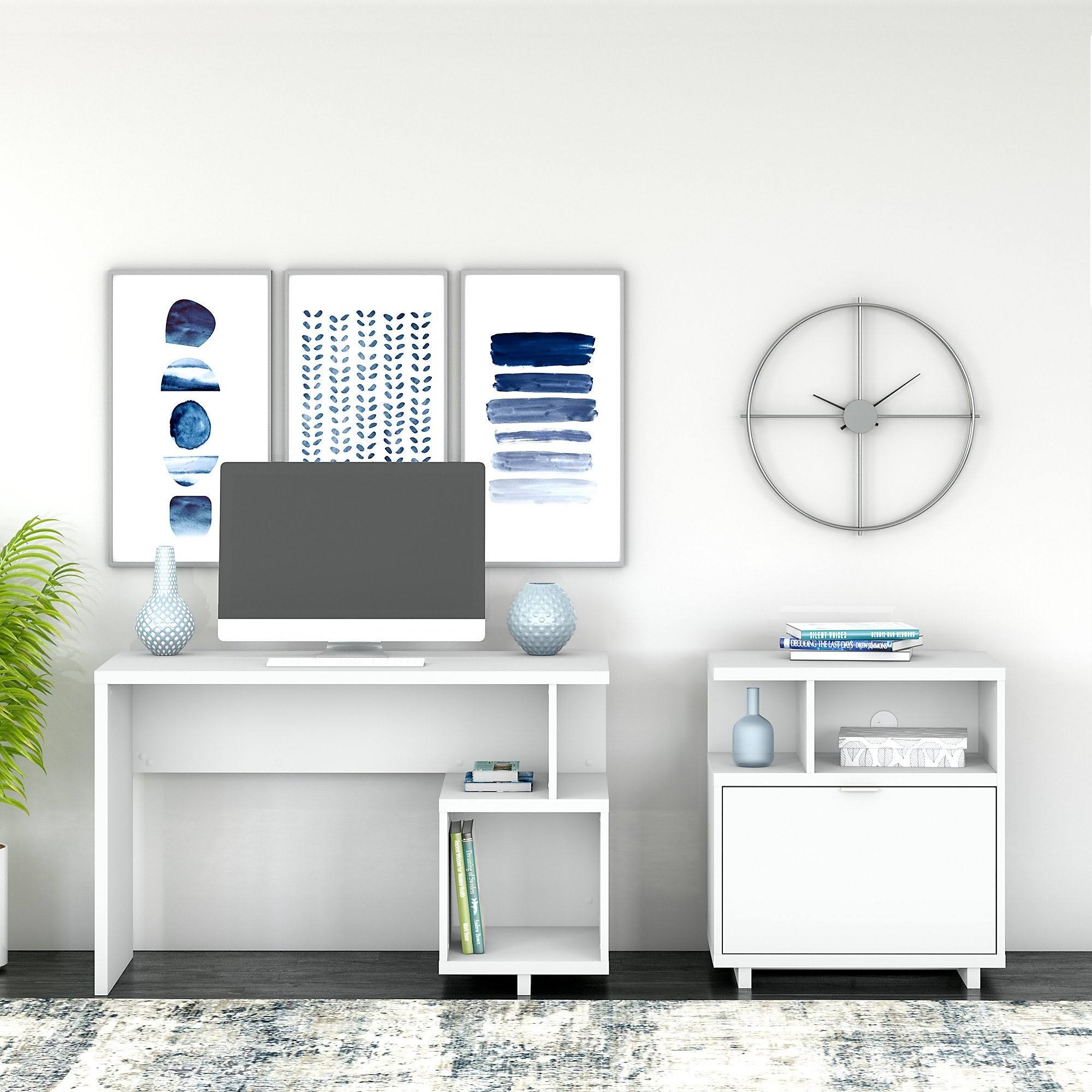 48W Writing Desk with Lateral File Cabinet Pure White N6724