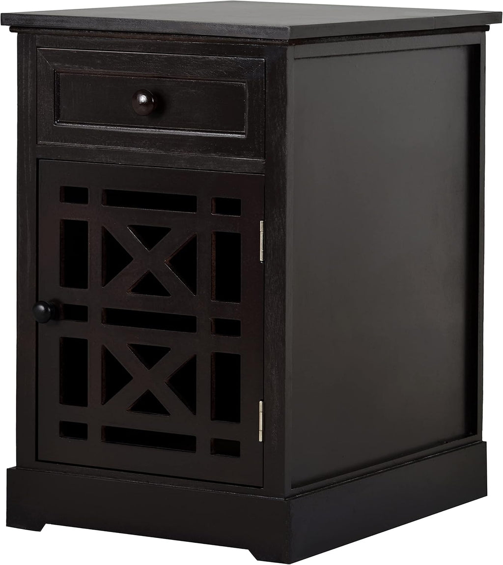 Navy Blue Antique End Table with Drawer and Storage Cabinet S377069
