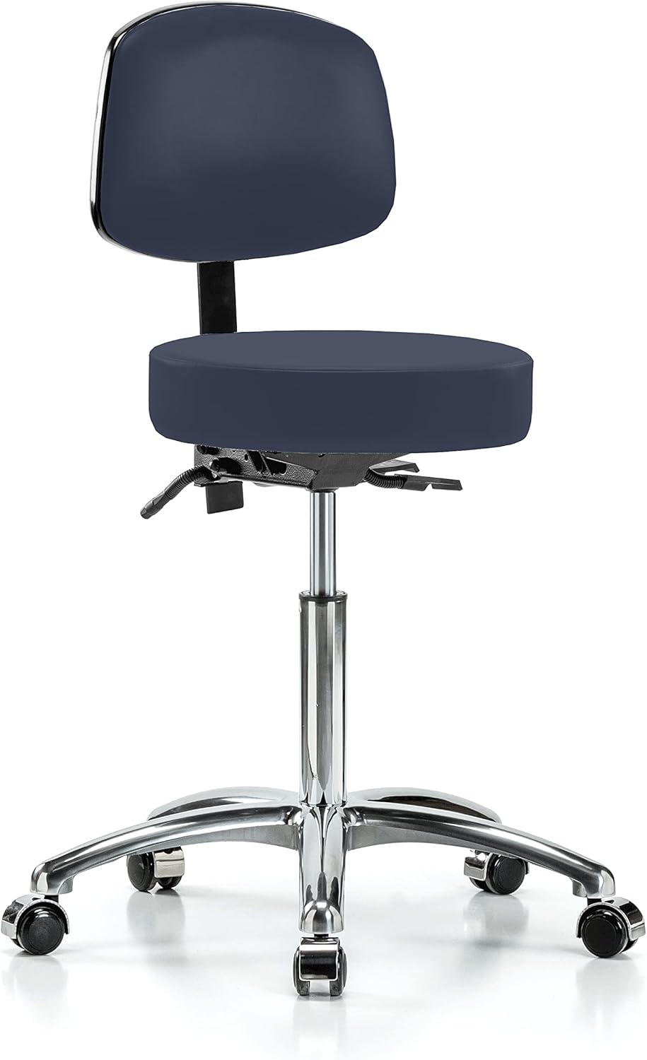 Chrome Rolling Height Adjustable Doctor's Stool with Back and Footring U507