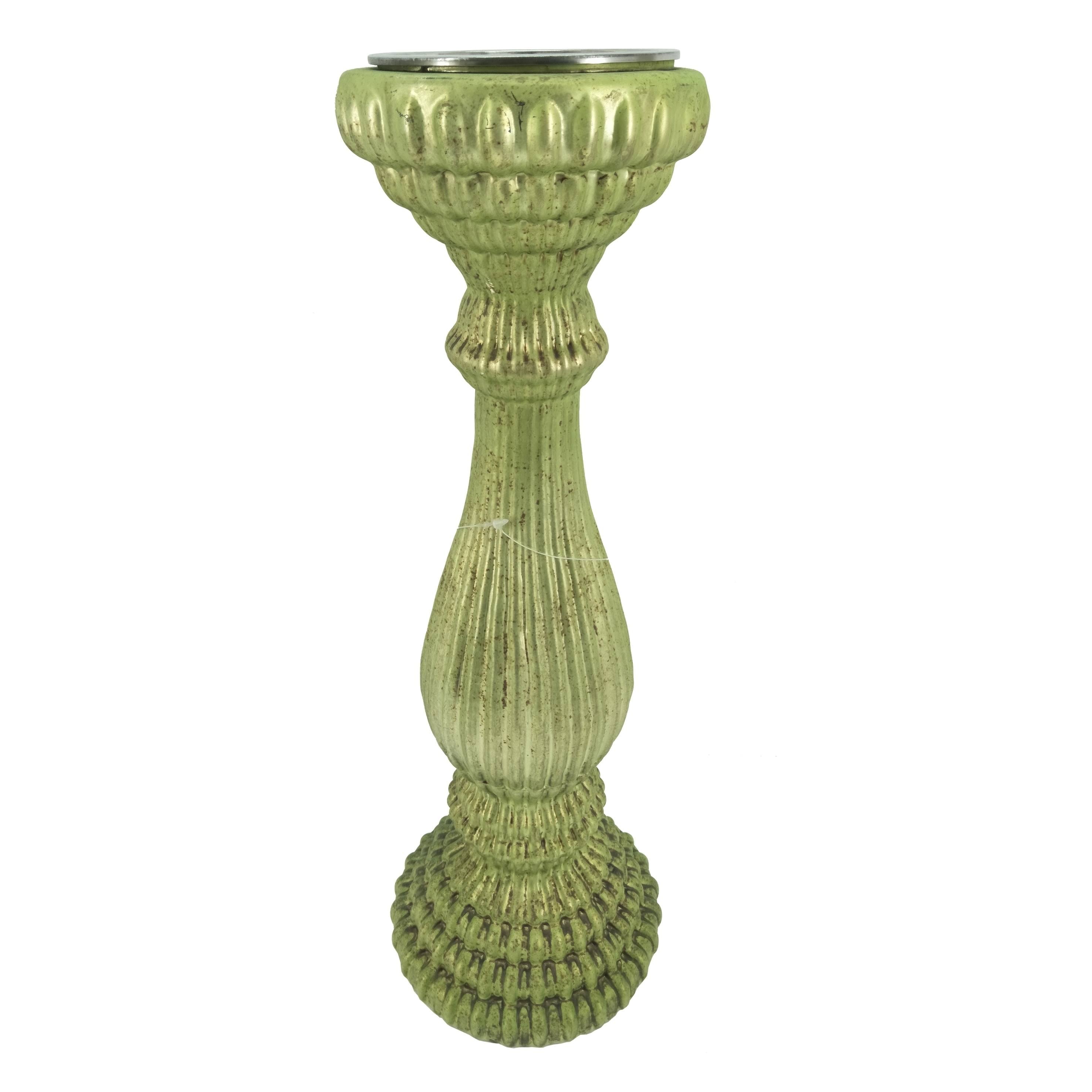 Shiny Metalic Green Pillar Candle Holder 5.5x15 Inches O986