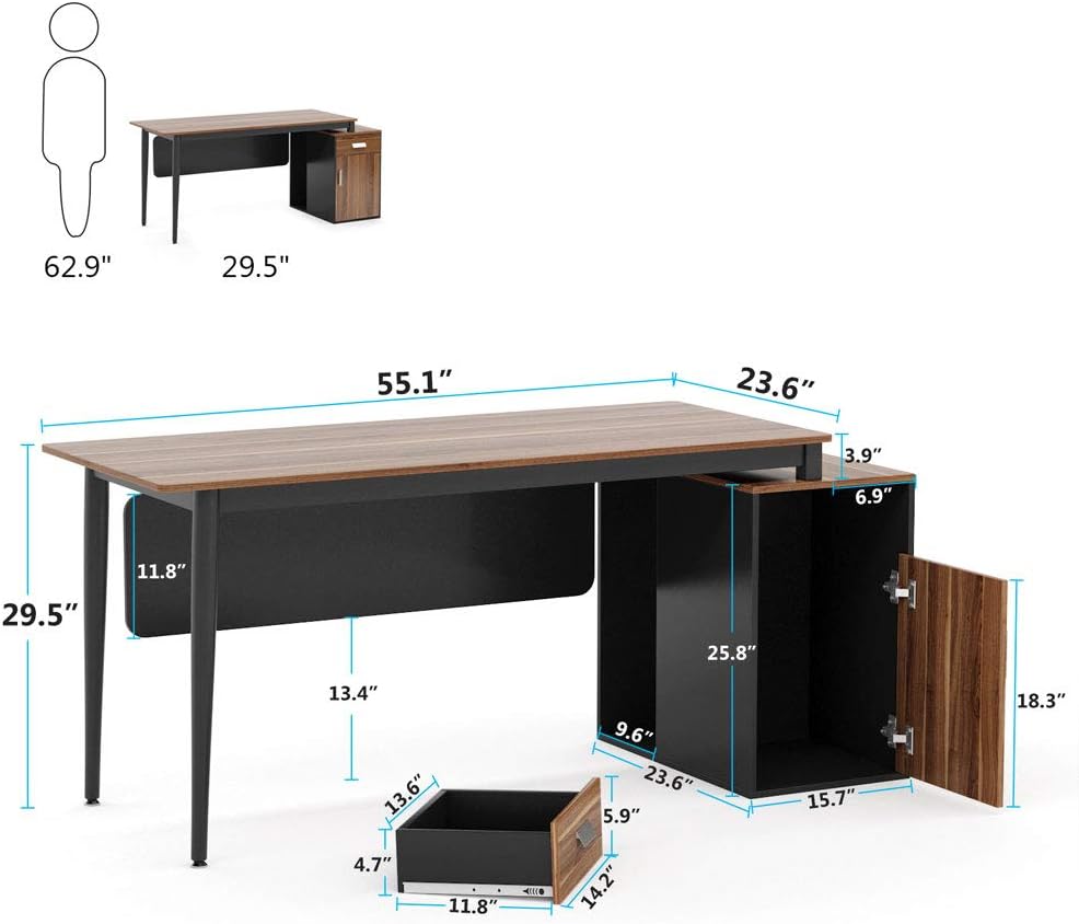 55 inch Computer Desk with Storage Cabinet and Drawer F5011
