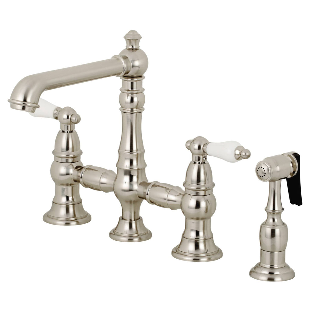 Brushed Nickel Bridge Kitchen Faucet with Sprayer N7952