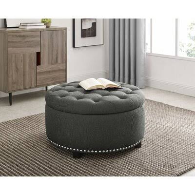 Ash Black Tufted Round Storage Ottoman B37399