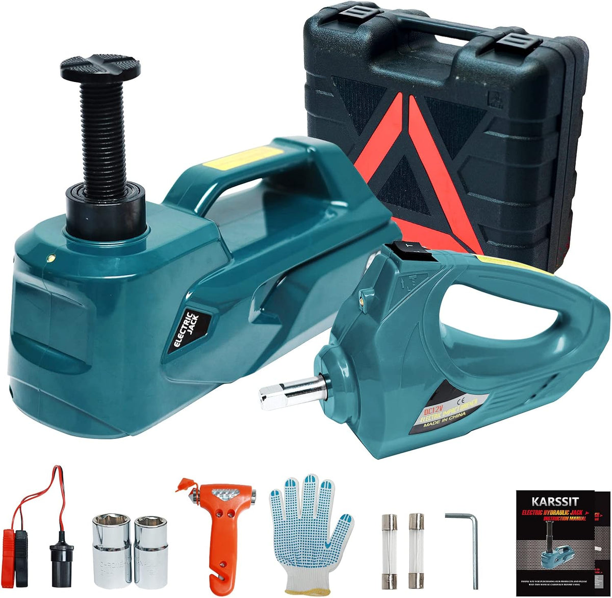 Electric Car Jack 5 ton 12V Hydraulic with Impact Wrench Portable 2 in 1 kit T298