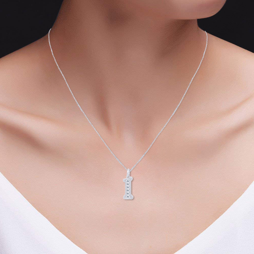 1/5 Ct Round Cut Moissanite Initial "I" Pendant Necklace in 14k White Gold Over Sterling Silver 18" Chain P538636