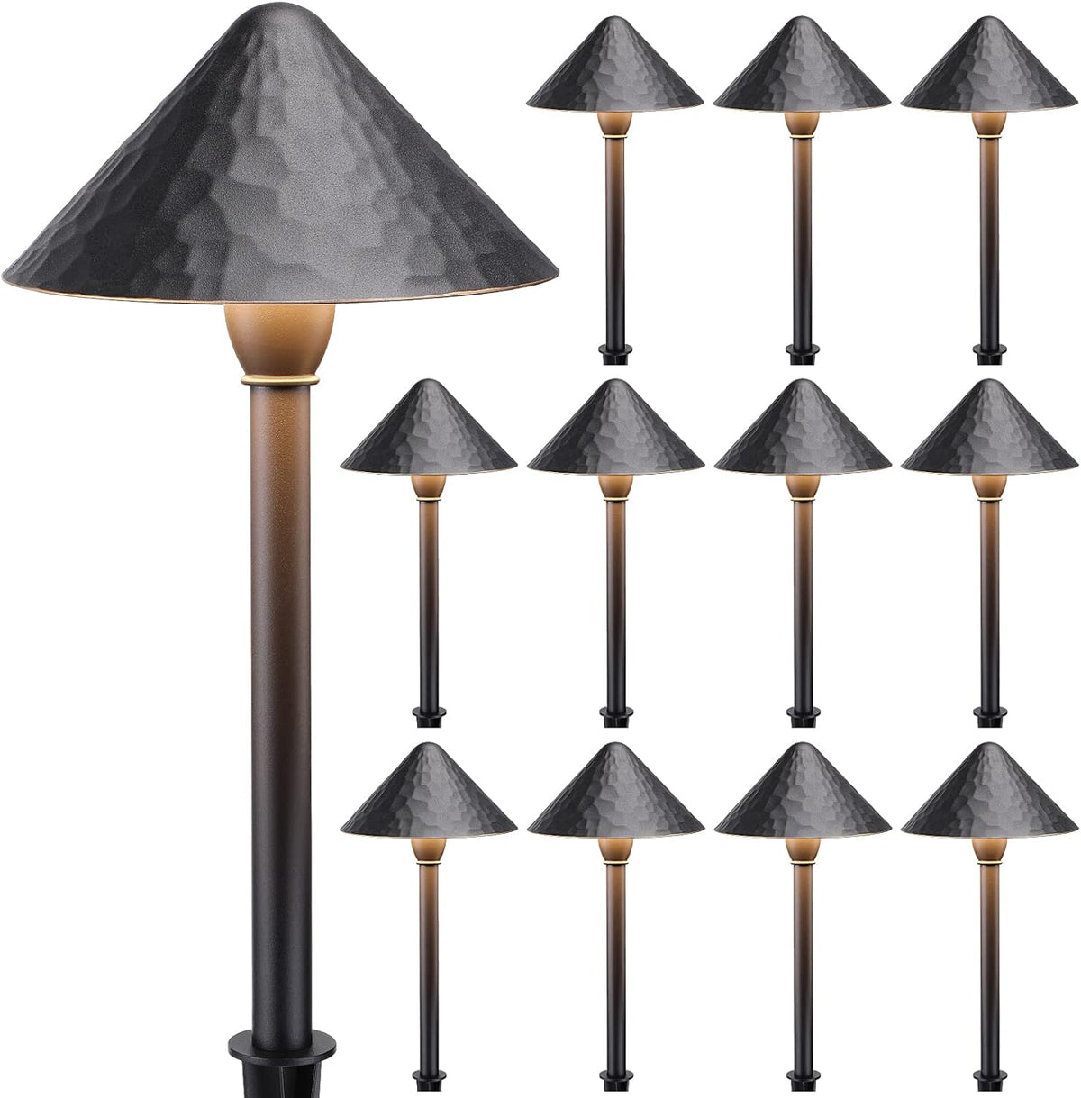 12-Pack Low Voltage LED Landscape Pathway Lights, 12V 3W, IP65 Waterproof, Black Aluminum Housing, 3000K Warm White C1586