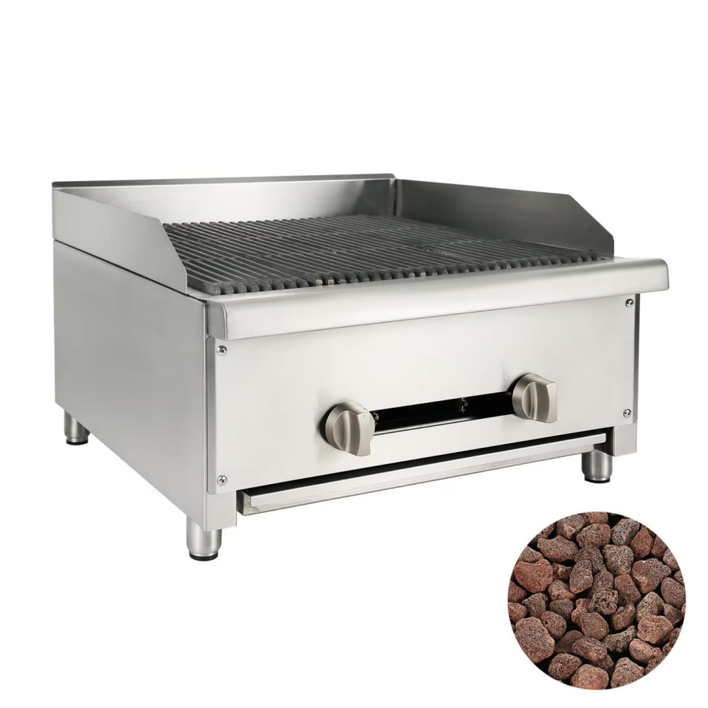 24" Commercial Natural Gas Lava Rock Charbroiler 2 Burners 56,000 BTU Stainless Steel Radiant Broiler N32462