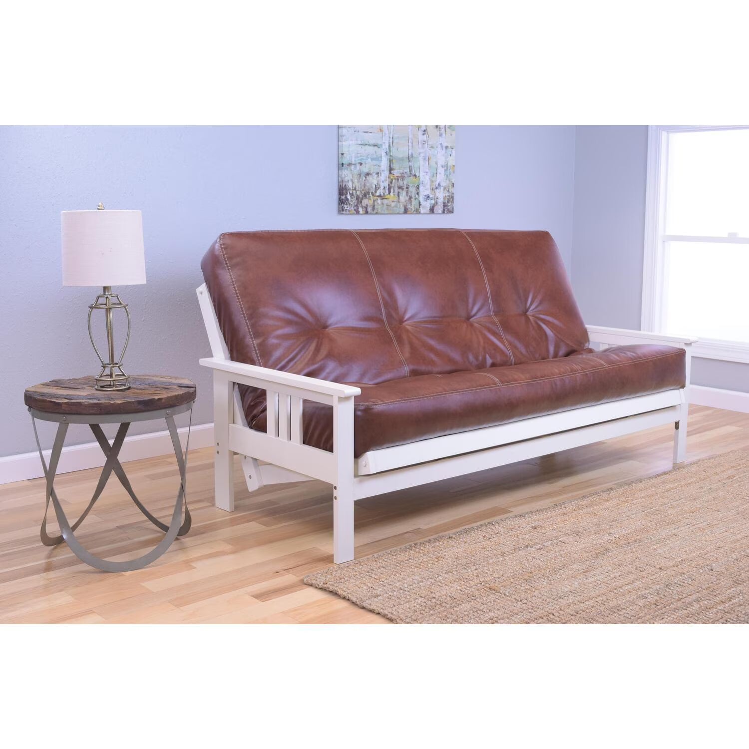 Rustic Ranch Futon Frame Antique White Finish Saddle Mattress K109