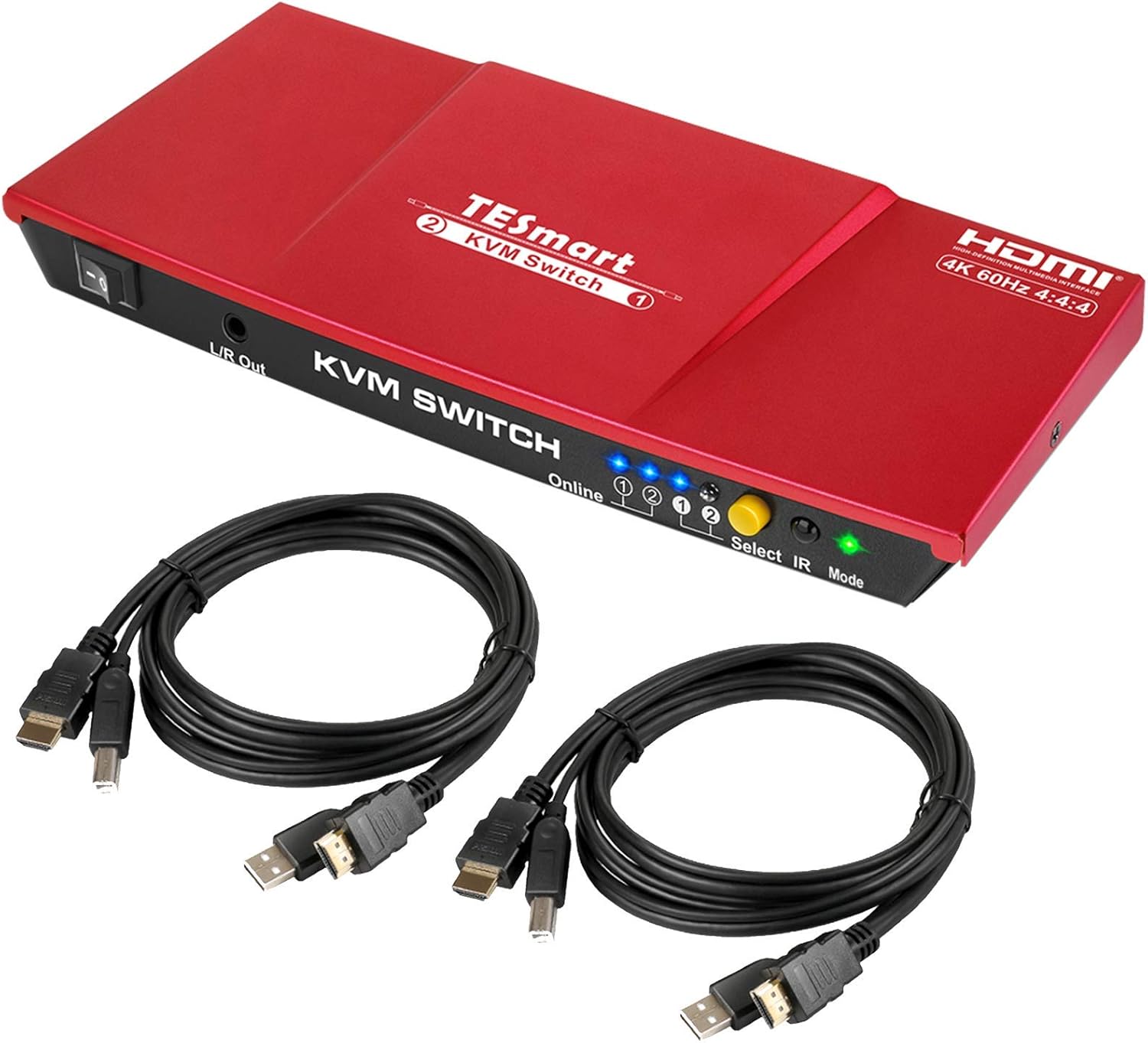 HDMI KVM Switch 2 Ports 4K@60Hz Ultra HD 2x1 with 2 Pcs 5ft KVM Cables USB 2.0 (Black) T207